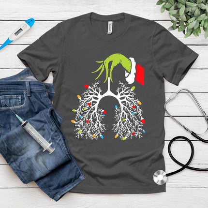Christmas Nurse Lung Xmas Lights Funny Pulmonologist Xmas T-Shirt