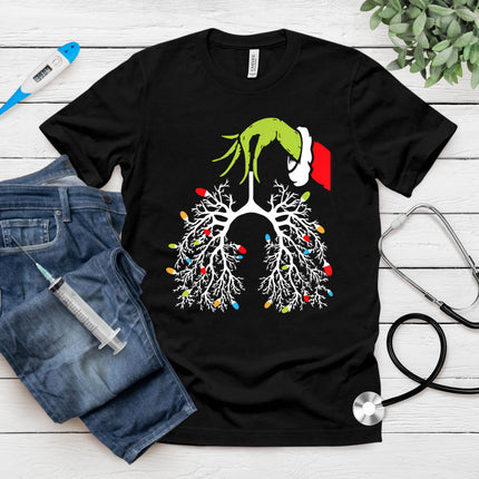 Christmas Nurse Lung Xmas Lights Funny Pulmonologist Xmas T-Shirt