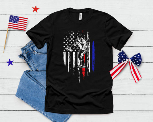 Baseball American Flag Pitcher Usa Pitching 4th Of July Gift T-Shirt
