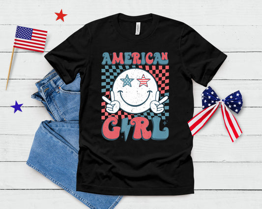 Retro Groovy 4th Of July Girls Teens Women American Girls T-Shirt