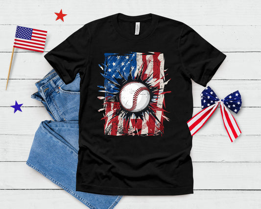 Patriotic Baseball 4th Of July Men Usa American Flag Boys T-Shirt