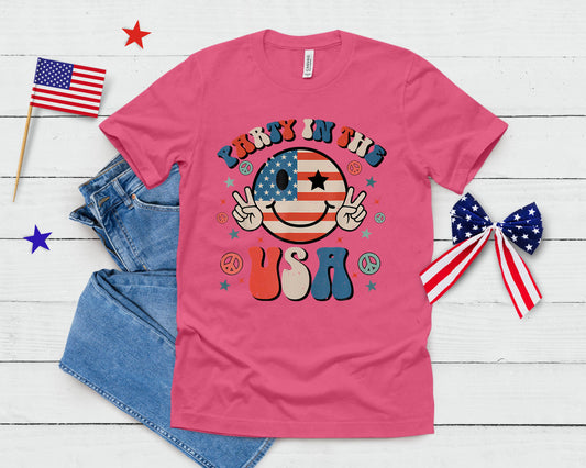 Party In The Usa 4th Of July Preppy Smile Kids Men Women T-Shirt