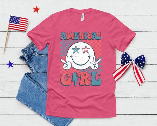 Retro Groovy 4th Of July Girls Teens Women American Girls T-Shirt