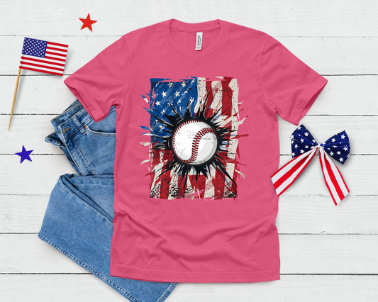 Patriotic Baseball 4th Of July Men Usa American Flag Boys T-Shirt