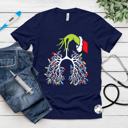 Christmas Nurse Lung Xmas Lights Funny Pulmonologist Xmas T-Shirt