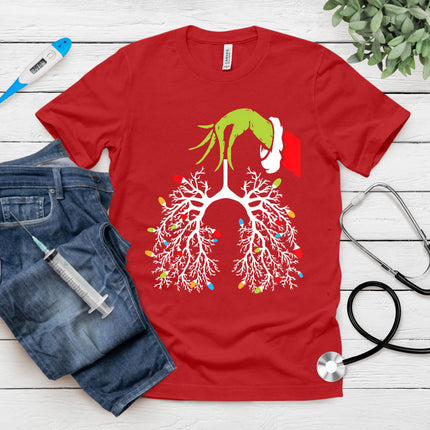 Christmas Nurse Lung Xmas Lights Funny Pulmonologist Xmas T-Shirt