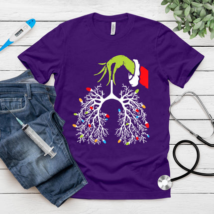 Christmas Nurse Lung Xmas Lights Funny Pulmonologist Xmas T-Shirt