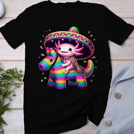 Axolotl Riding Pinata Cinco De Mayo Sombrero Poncho Funny T-Shirt