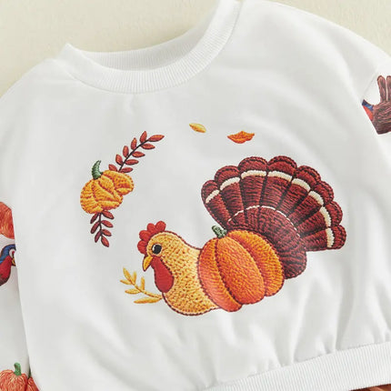 Kids Toddler Baby Girl Thanksgiving Outfit Turkey Print Long Sleeve Sweatshirt Dress Mesh Tulle Dresses Fall Clothes