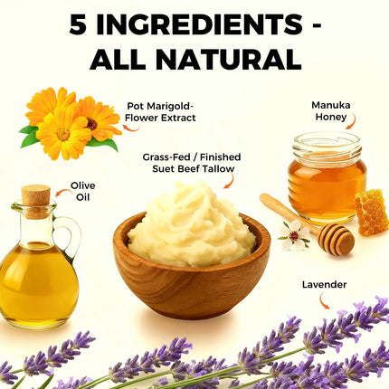 Lopeie Whipped Grass-Fed Beef Tallow Honey Balm - 4 Oz,Moisturizing Cream for Soft, Smooth Skin - Handmade All-Natural Moisturizer - Lavender