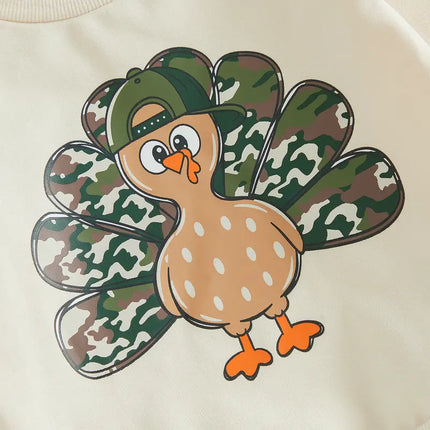 Toddler Baby Little Boy Thanksgiving Outfit Turkey Print Sweatshirt and Camouflage Pants Set Fall Winter 6M-4T
