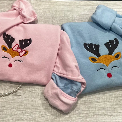 Christmas Couple Reindeer Embroidery Sweatshirt, Xmas Embroidery Sweater.
