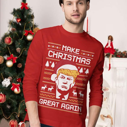Make Christmas Great Again Sweatshirt Trump Ugly Xmas Sweater Style Long Sleeve Large Red