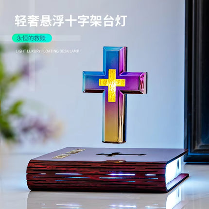 Levitating Cross Lamp Floating Cross Night Light with Jesus & Bible Design Magnetic Levitation Cross Lamp Christian & Catholic