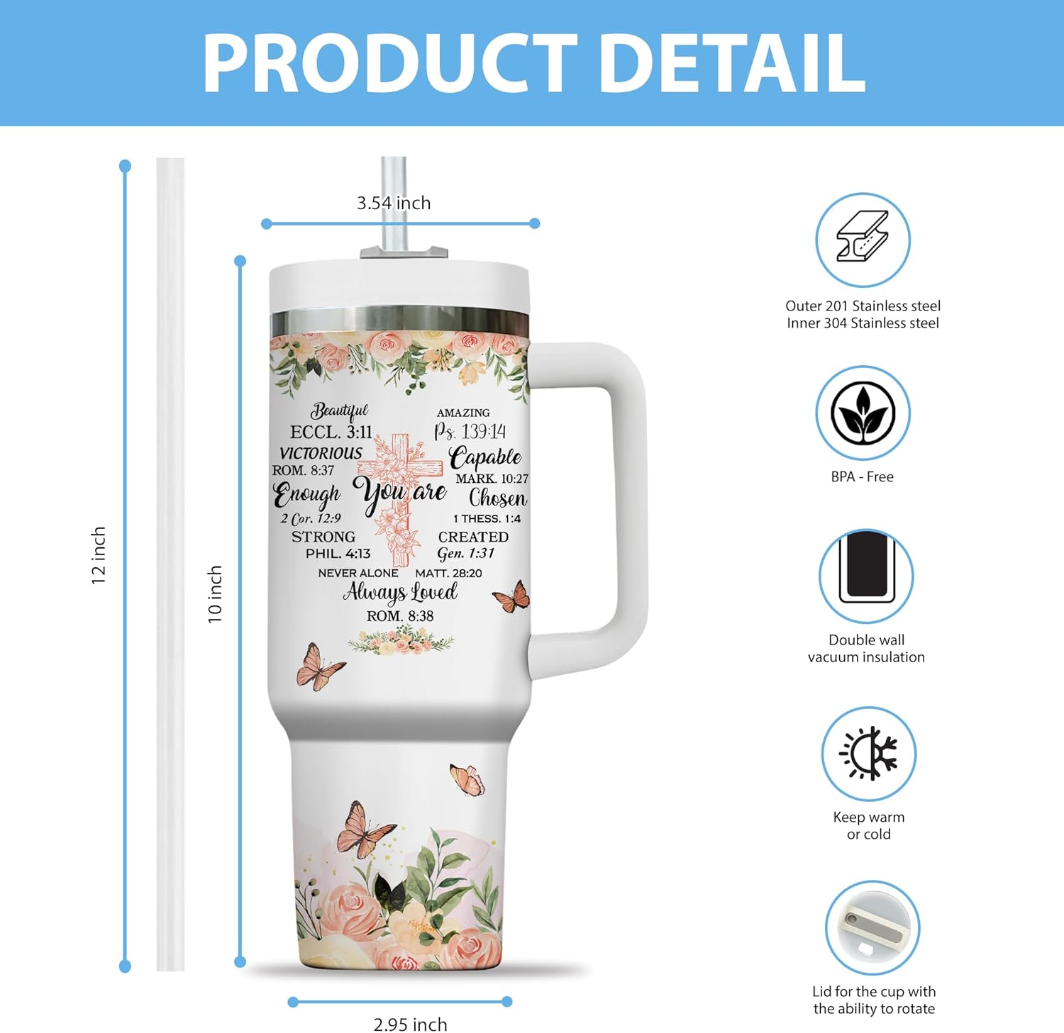 Christian Tumblers for Women with Handle - Christian Drinking Cup for Women Faith - Inspirational Tumbler for Women - Christian Gifts for Women (Copy)