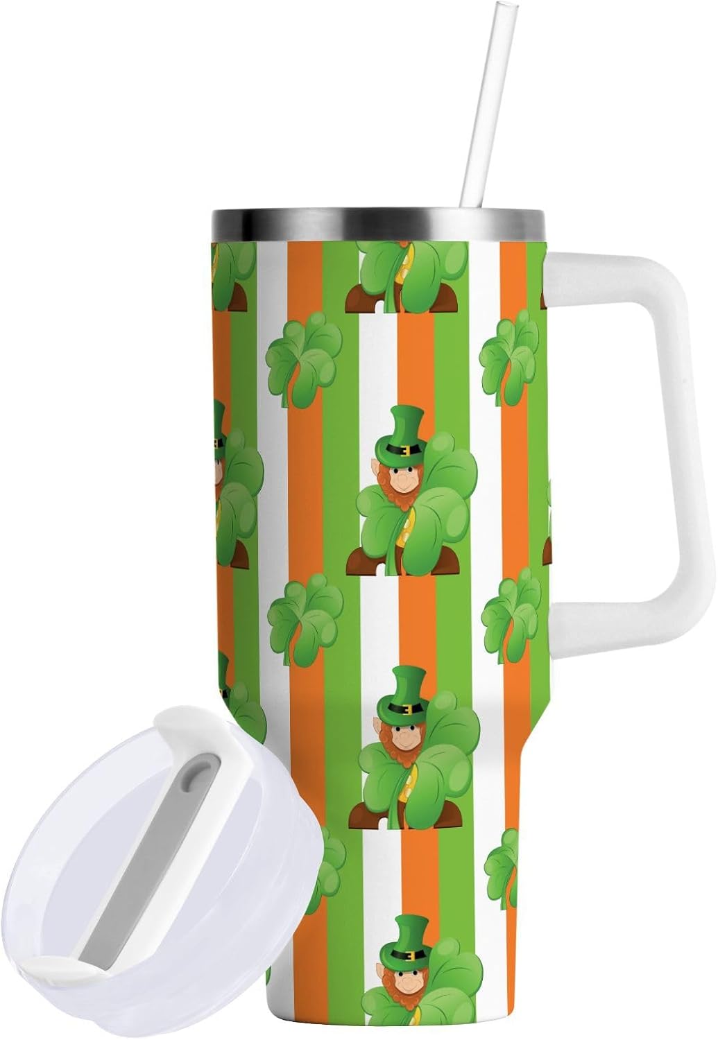 40 oz tumbler with handle and straw St Patrick Day Stainless Steel Tumbler Leakproof Water Bottle Vacuum Insulated Cups With Lid Travel Mug For Car