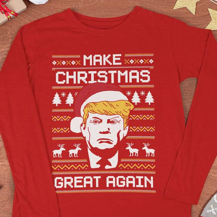 Make Christmas Great Again Sweatshirt Trump Ugly Xmas Sweater Style Long Sleeve Large Red