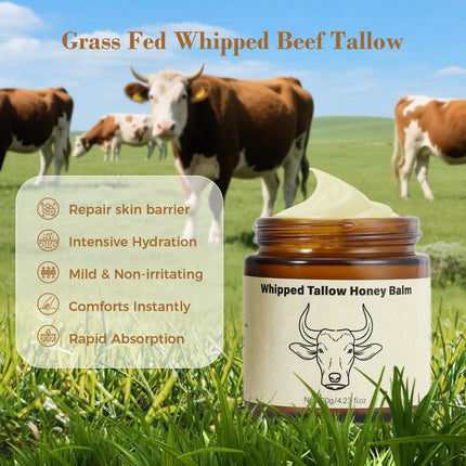 Lopeie Whipped Grass-Fed Beef Tallow Honey Balm - 4 Oz,Moisturizing Cream for Soft, Smooth Skin - Handmade All-Natural Moisturizer - Lavender