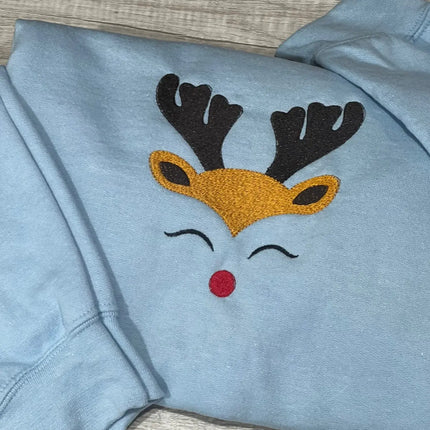 Christmas Couple Reindeer Embroidery Sweatshirt, Xmas Embroidery Sweater.