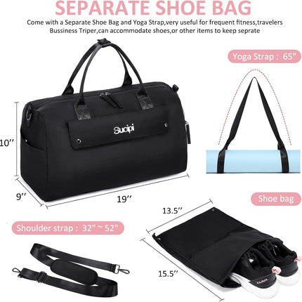 Small Duffle Bag with Wet Pocket & Shoes Bag,  Sports Gym Bag, Travel Duffle Bag for Men, Women, Girls and Kids, Lightweight and Waterproof(Black)