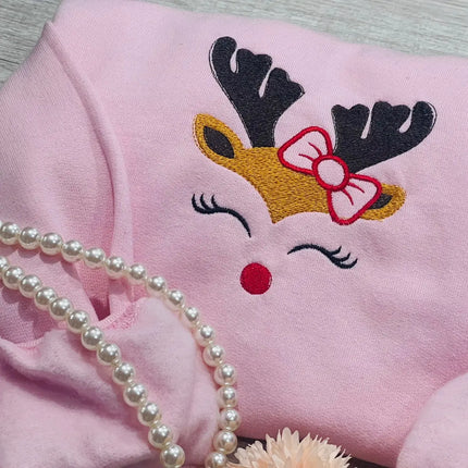 Christmas Couple Reindeer Embroidery Sweatshirt, Xmas Embroidery Sweater.