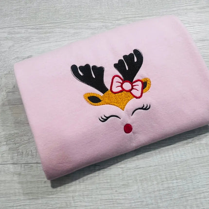 Christmas Couple Reindeer Embroidery Sweatshirt, Xmas Embroidery Sweater.