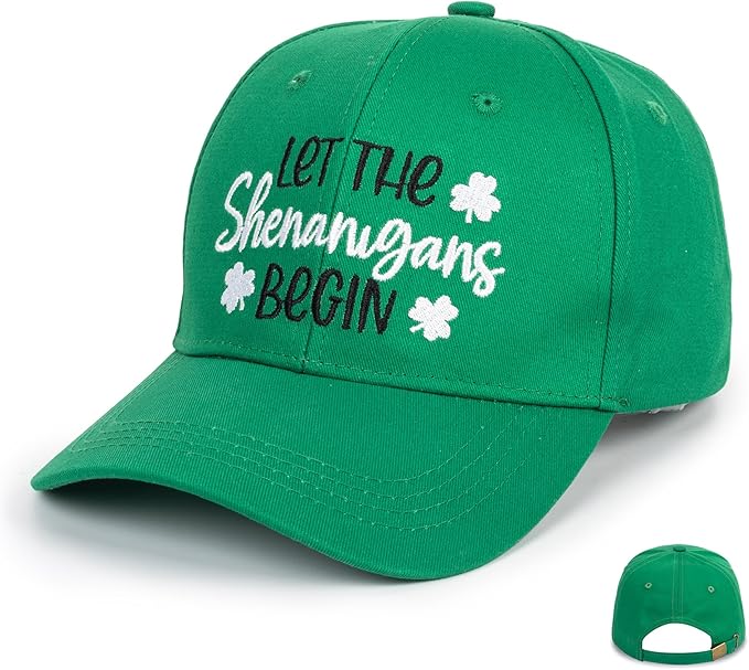 Adjustable Cotton Green Baseball Cap, St. Patrick's Day Embroidered Shamrock Baseball Hat, Irish Lucky Clover Trucker Hats for Women Men