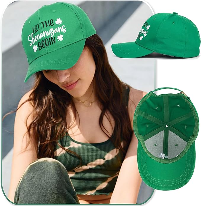 Adjustable Cotton Green Baseball Cap, St. Patrick's Day Embroidered Shamrock Baseball Hat, Irish Lucky Clover Trucker Hats for Women Men