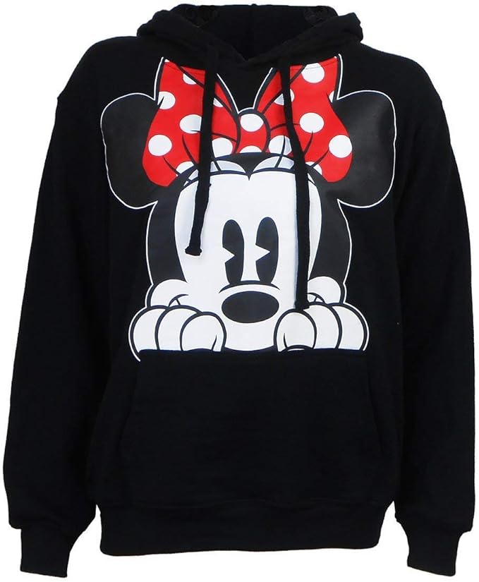 Adults Minnie Mouse Peeking Fleece Hoodie Black