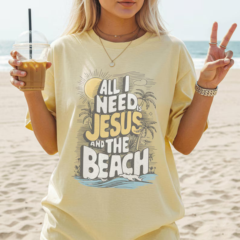 All I need is Jesus and the Beach T-shirt, Sunset Summer T-Shirt