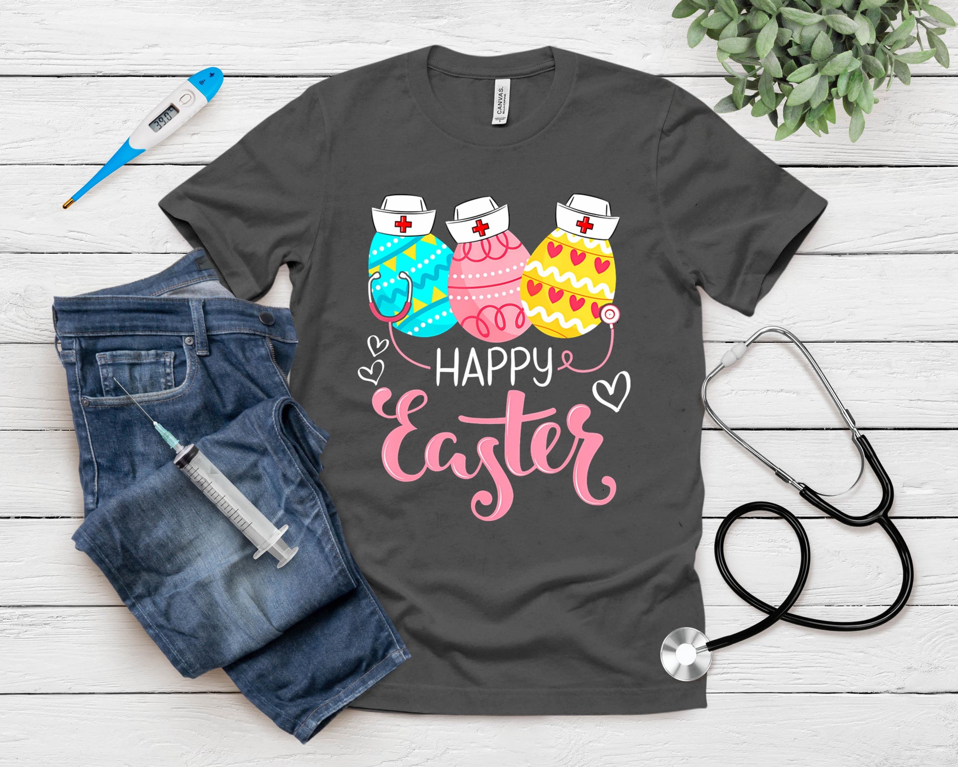 Happy Easter Day Nursing Cute Bunny Egg Nurse Stethoscope T-Shirt