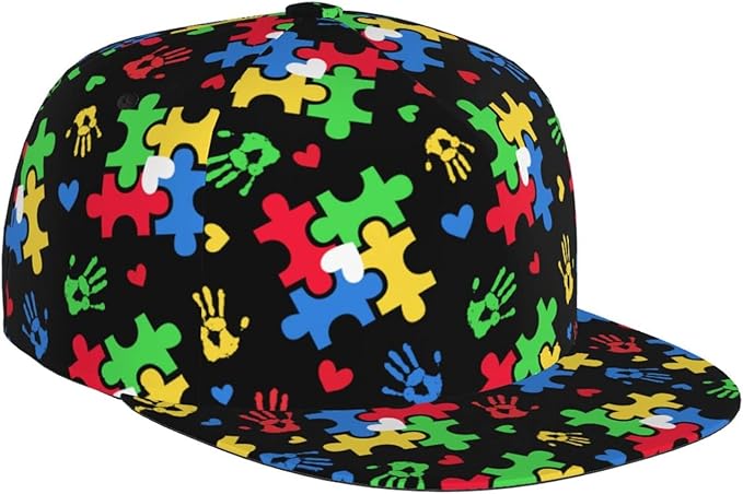 Autism Awareness Baseball Cap Men Women - Adjustable 3D Printed Snapback Flat Bill Hip Hop Hat