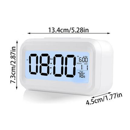 Battery Operated Digital Alarm Clock with Indoor Temperature, Light Sensor, Backlight Display for Bedroom and Office