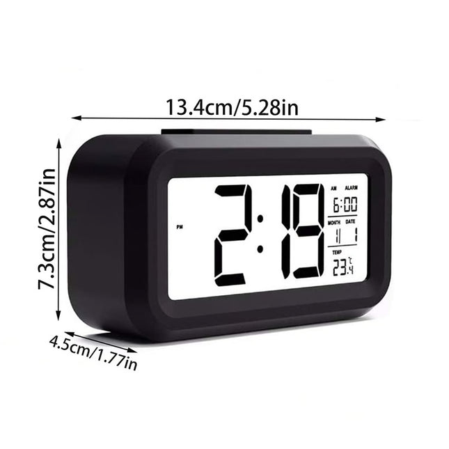 Battery Operated Digital Alarm Clock with Indoor Temperature, Light Sensor, Backlight Display for Bedroom and Office