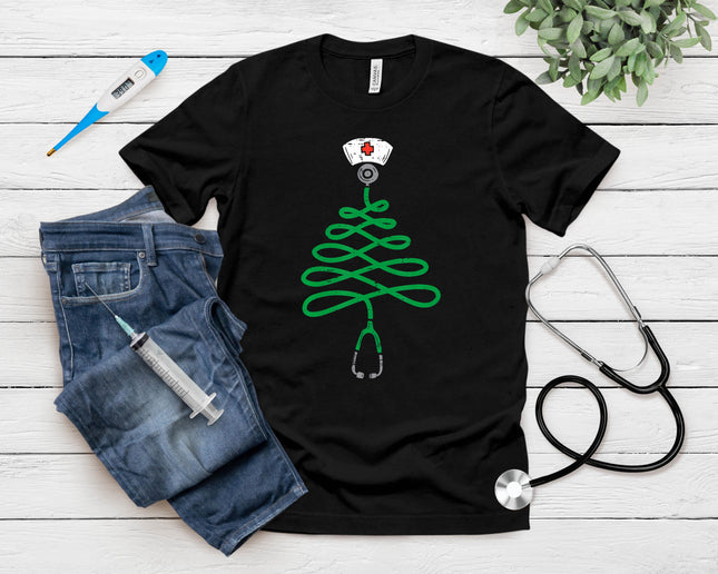 Stethoscope Christmas Tree Nurse Christmas Scrub Top Xmas T-Shirt