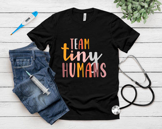 Nicu Nurse Icu Neonatal Boho Colorful Retro Team Tiny Humans T-Shirt