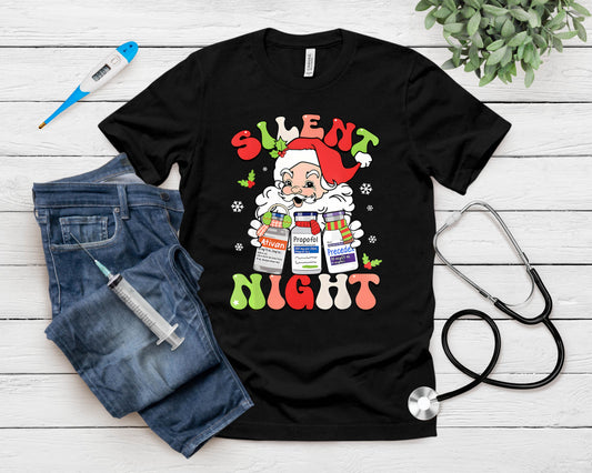 Retro Silent Night Icu Nurse Christmas Intensive Care Unit T-Shirt