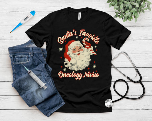 Santa's Favorite Oncology Nurse Vintage Christmas Chemo T-Shirt