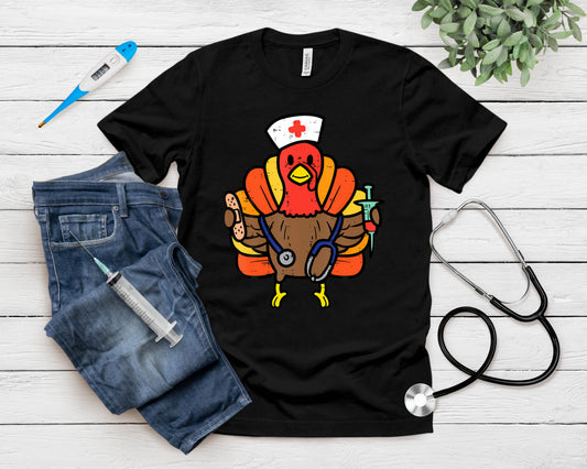 Nurse Turkey Thanksgiving Scrub Top For Nurses Fall Women T-Shirt