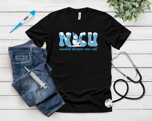 Winter Nicu Nurse Xmas Snowman Neonatal Intensive Care Unit T-Shirt
