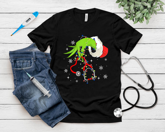 Nurse Christmas Stethoscope Nurses Xmas Pajamas Santa Women T-Shirt