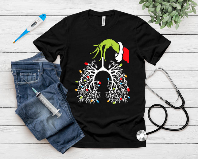 Christmas Nurse Lung Xmas Lights Funny Pulmonologist Xmas T-Shirt