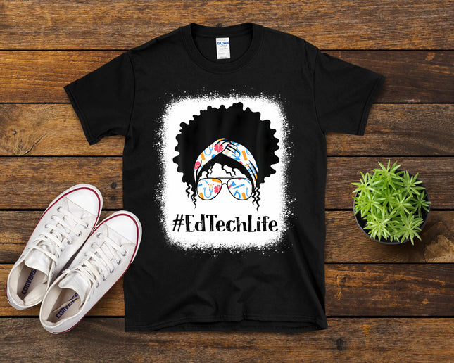 Ed Tech Black Afro Messy Bun African American Women T-Shirt