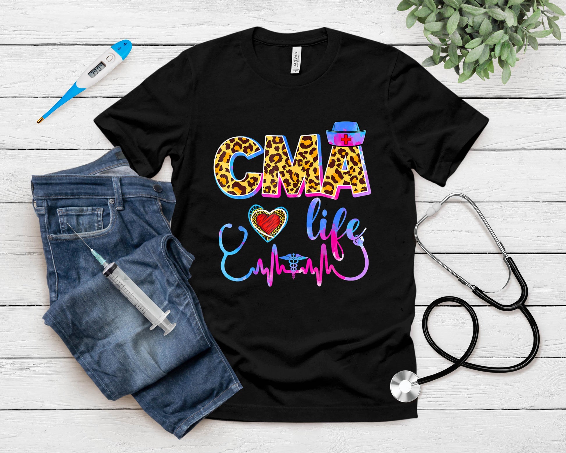Leopard Tie Dye Cma Life Stethoscope Leopard Nurse Week T-Shirt