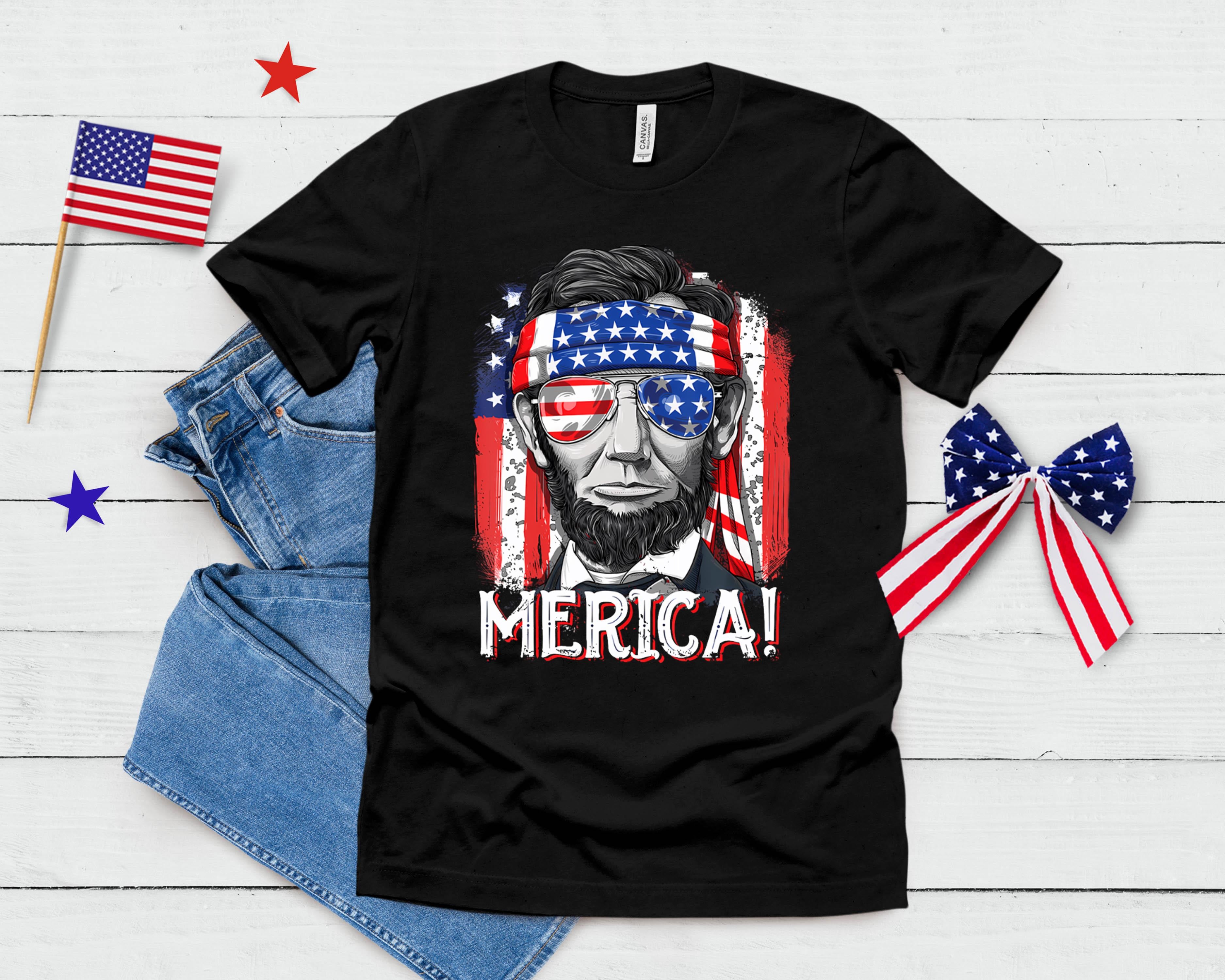 Lincoln 4th Of July Merica Abe Boys Men Women American Flag T-Shirt