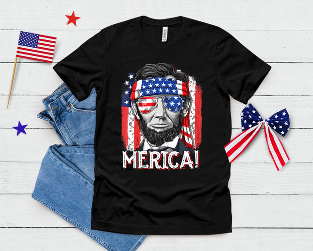 Lincoln 4th Of July Merica Abe Boys Men Women American Flag T-Shirt