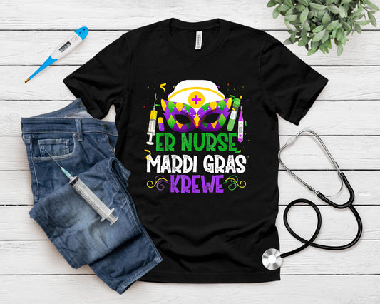 Funny Er Nurse Krewe Nursing Masks Mardi Gras Carnival Party T-Shirt