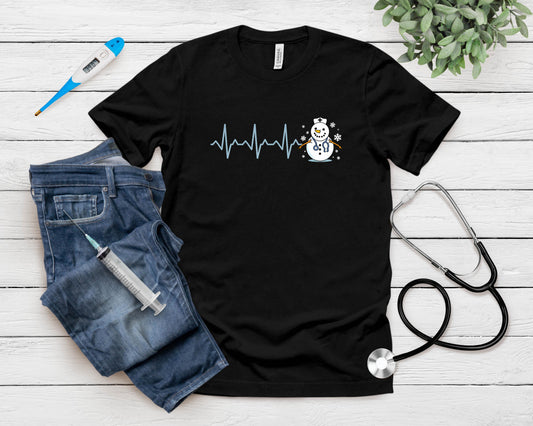 Heartbeat Nurse Snowman Nurse Christmas T-Shirt