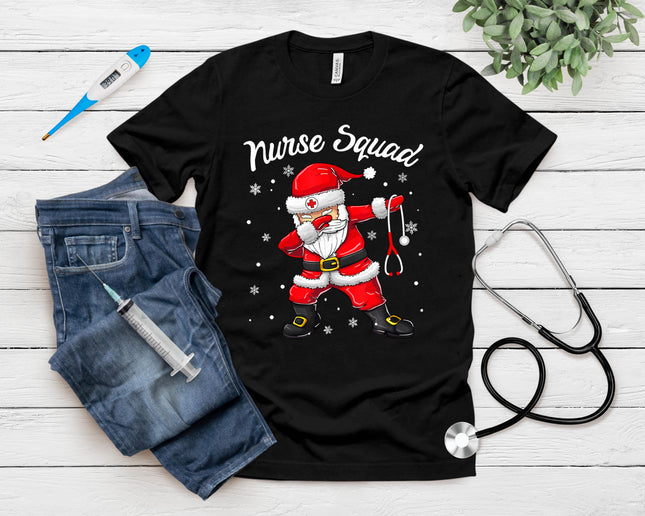 Christmas Scrub Tops Women Dabbing Santa Scrubs Nurse Squad T-Shirt