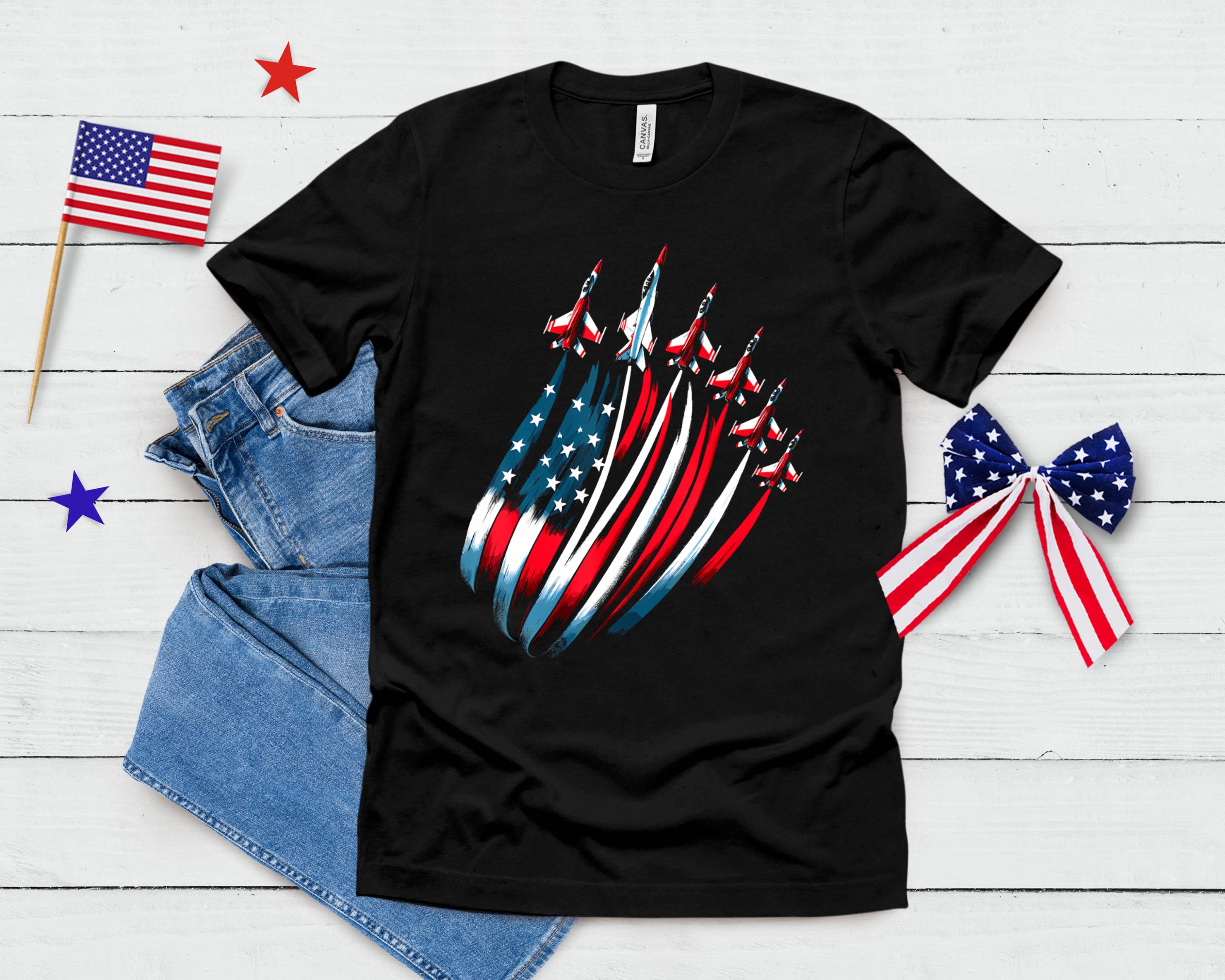 Patriotic Usa Flag Fighter Jets Boys 4th Of July T-Shirt